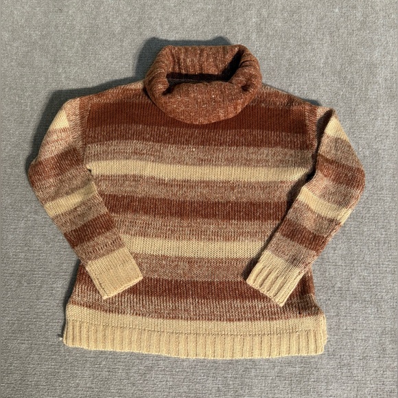 Wrangler Sweaters - Wrangler Women's Brown and Cream Cowl Neck Striped Pullover Sweater - Size Large